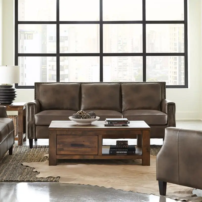 

Brown Sugar Upholstered Sofa with Recessed Arms