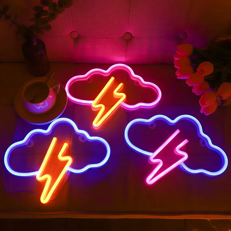 

LED Neon Lights Shapes Lightning Decoration for Room Wall Cool Neon Sign Lightning Shaped USB Battery Neon Room Decor Home Art