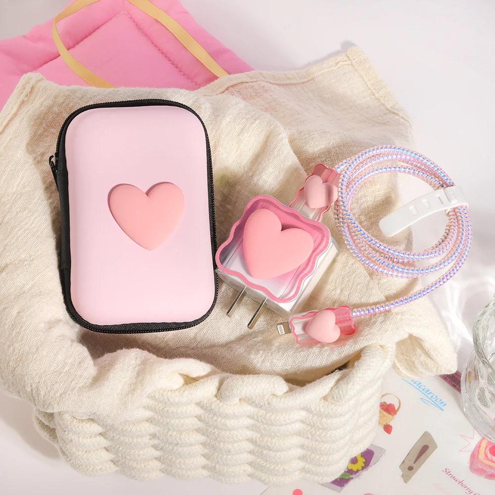 لطيف Ins كابل حامي آيفون باد 18 واط/20 واط شاحن واقية مع حقيبة التخزين إدارة الكابلات سلك الحبل المنظم