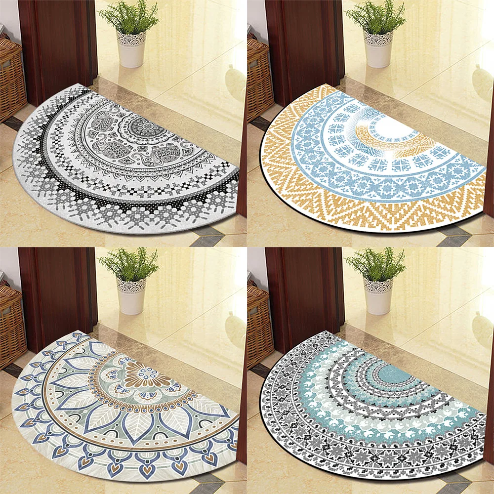 Semi-circular Door Rug Boho Style Floor Mat Vintage Carpet for Living Room Indoor Door Entrance Mats Home Decoration