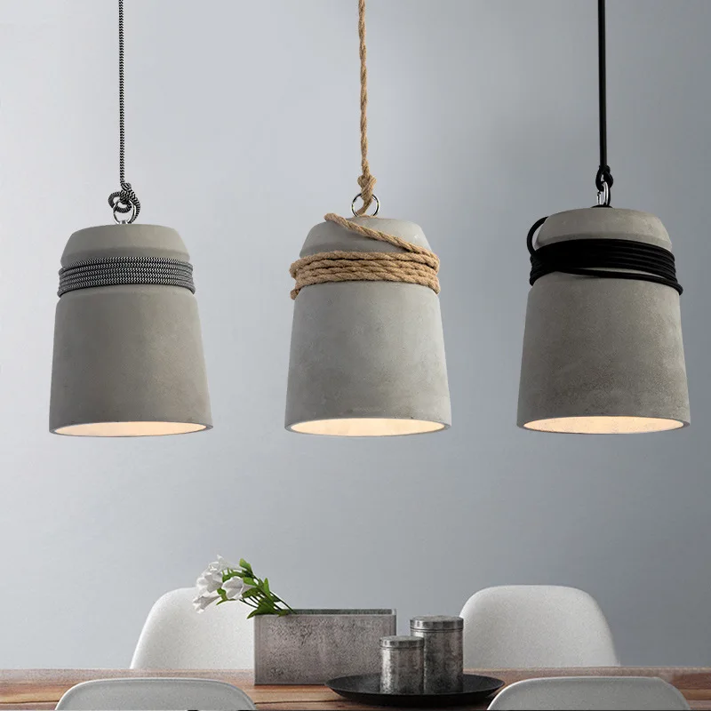 

Led Cement Chandeliers Hemp Rope Sling Bedroom Restaurant Bar Cafe Island Counter Hanging Light Creative Single Head Lamp