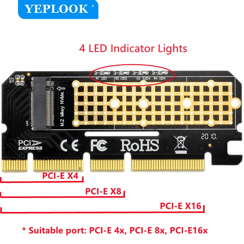 Переходник M Key M.2 NVMe NGFF на PCIe X16 X8 X4 SSD со стандартным индикатором, полная скорость 6000 Мб/с, не для бесплатного драйвера B Key (SATA)