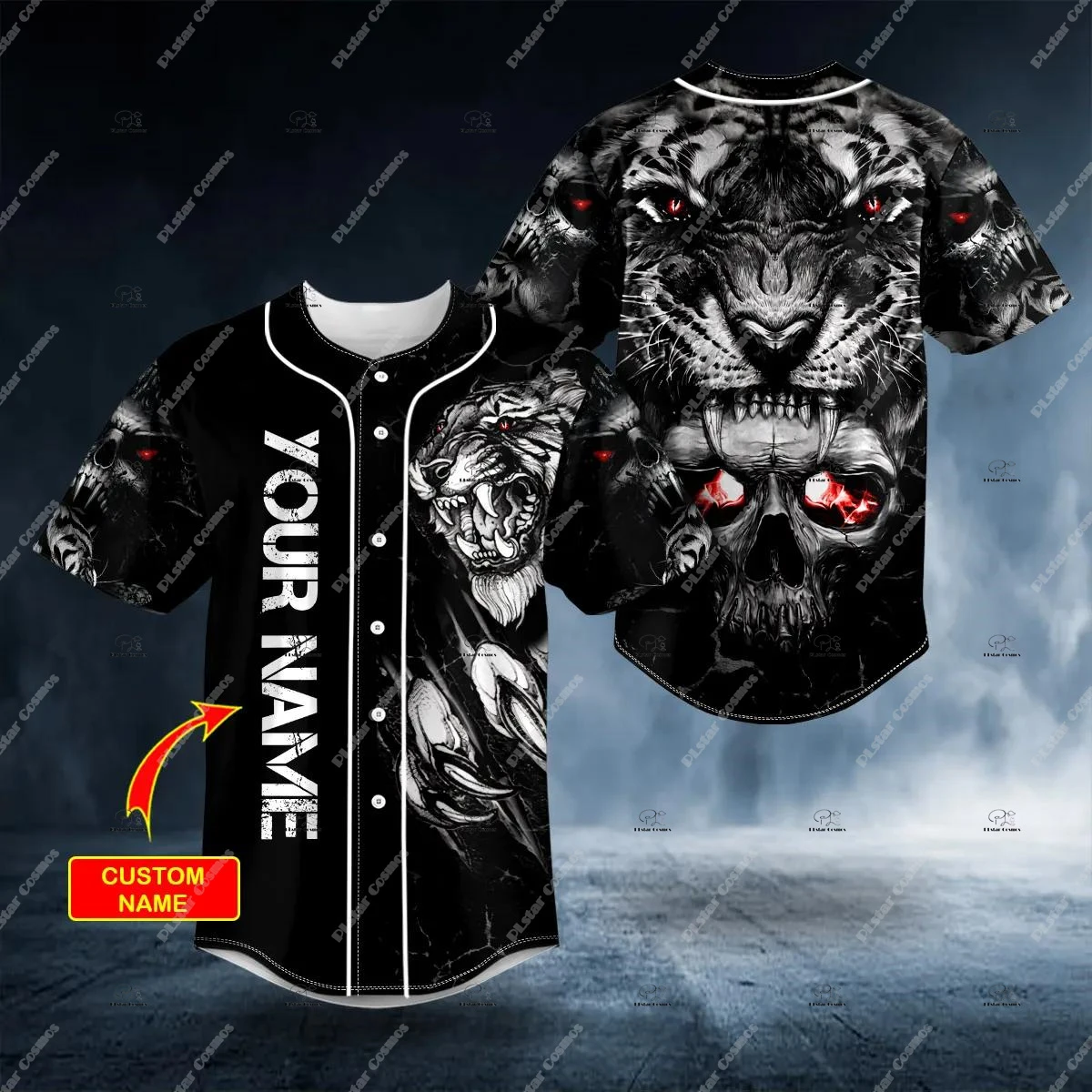 Custom Name Skull Bone Reaper Ghost Tattoo Graffiti Vintage 3DPrint Breathable Harajuku Baseball Jersey Shirts Short Sleeves N1