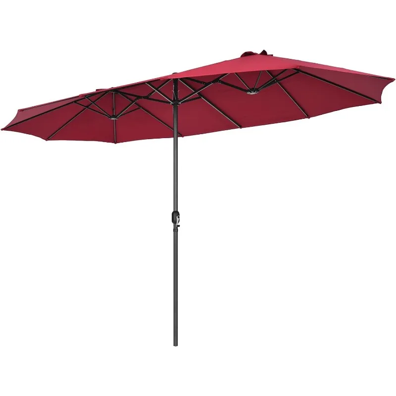 

15Ft Double-Sided Patio Umbrella, Outdoor Extra Large Umbrella W/Hand-Crank System & Air Vents, Market Twin Umbrella