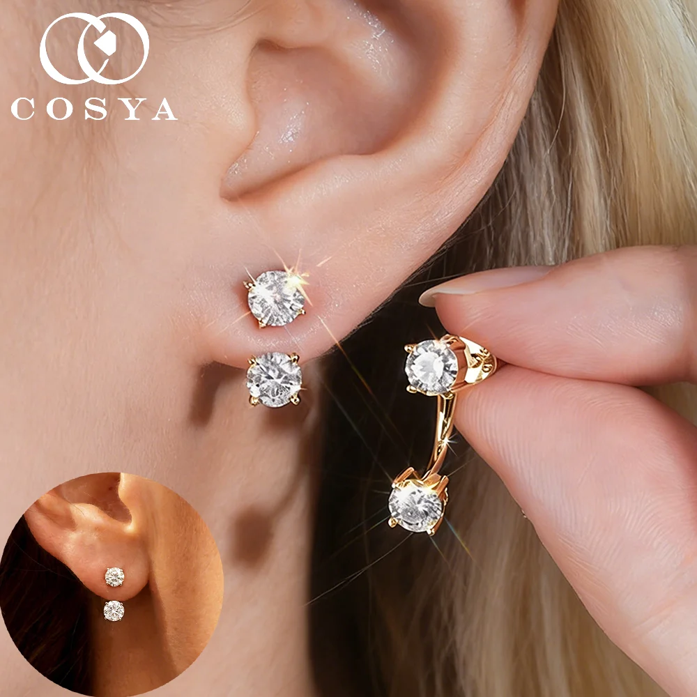 COSYA 2cttw Moissanite Dangle Drop Earrings for Women 100% S925 Silver 4 Gems 2 in 1 Stud Earrings Wedding Fine Jewelry Gift