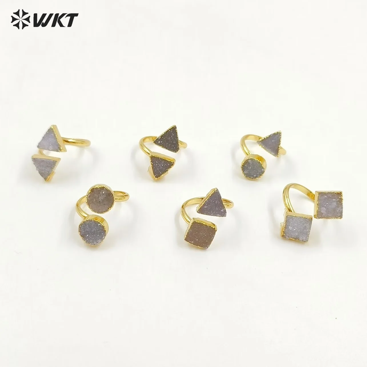 WT-R189 Triangular Square Geometric Design Stone Quartz With 18K Gold Plated Dark Color Ring Daily Vintage Decorated