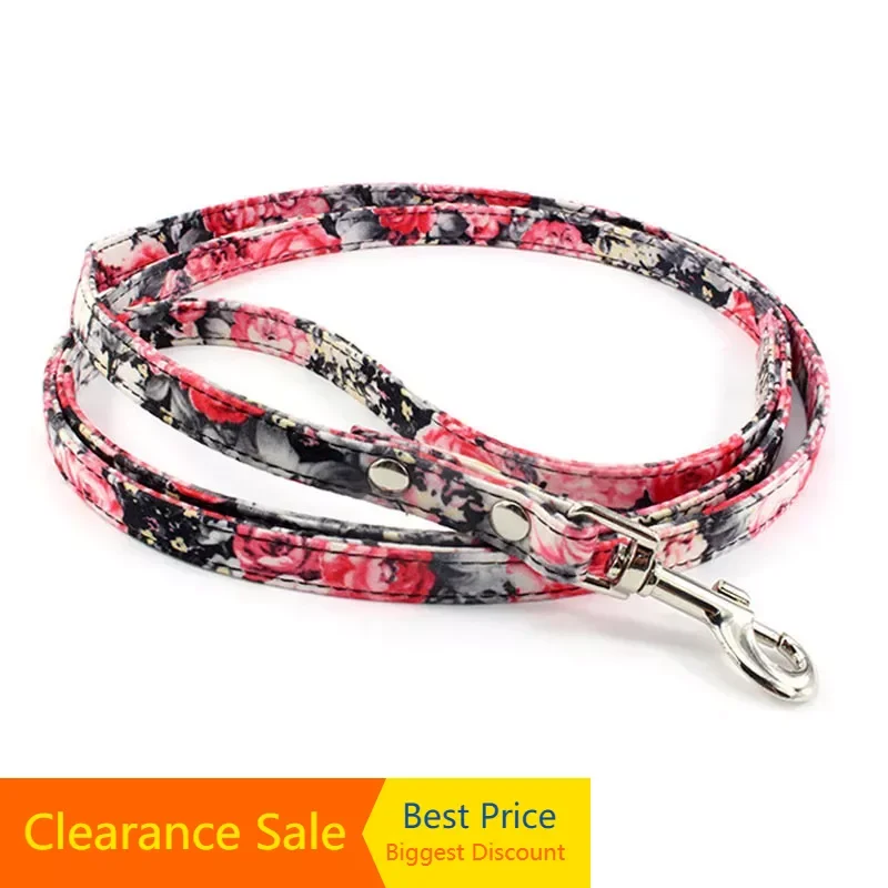 Floral Dog Leash Fashion Retro Leash For Small Dogs Puppies Pup Mini Teddy Samoyed Yorkie Dog Leashes Leads Pet Accessories