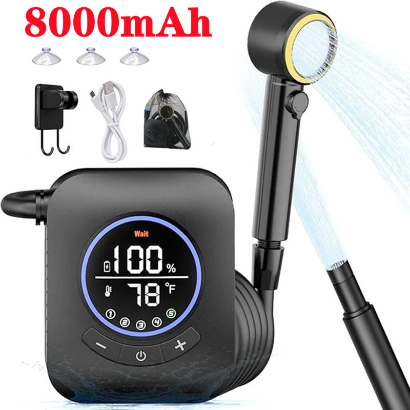 Ducha de Camping 3,6 V 8000mAh IPX8 fuente de alimentación portátil a prueba de lluvia para exteriores ducha de campamento recargable ducha al aire libre