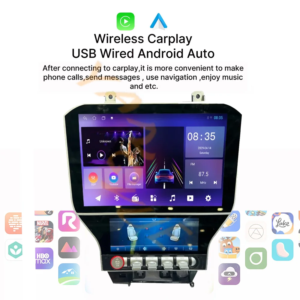 ل فورد موستانج S550 2014-2021 أندرويد 13 8G256G الوسائط المتعددة مشغل ديفيدي Carplay نظام تحديد المواقع والملاحة شاشة تعمل باللمس راديو السيارة