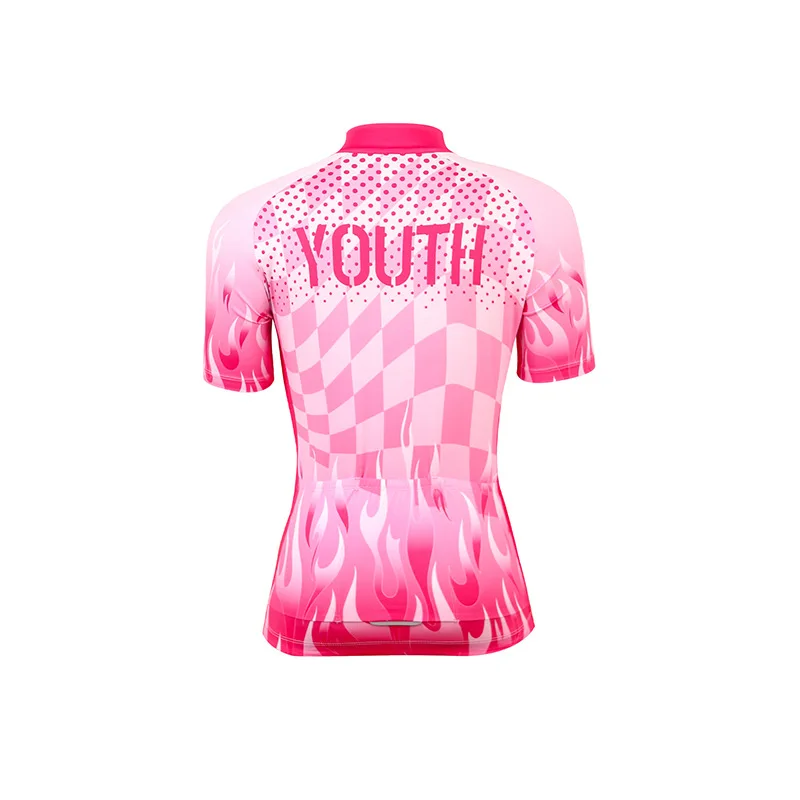 Bicycle Pink Flame Short Sleeved Cycling Suit Mountain Bike Moisture Wicking Breathable Quick Drying Top for Women