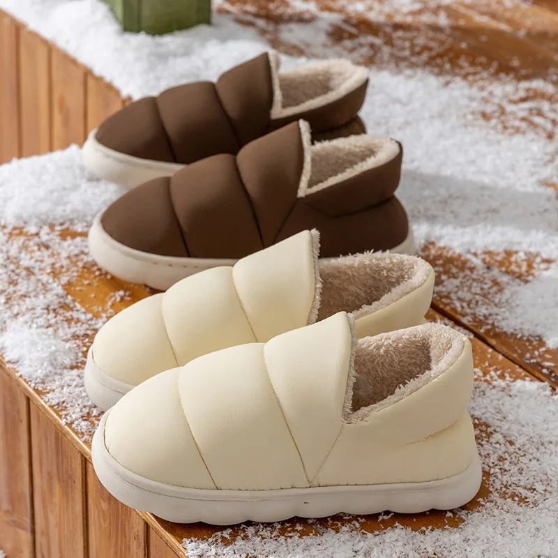 للجنسين الشتاء المنزل أحذية قطنية النساء النسيج الناعم أفخم الأحذية الداخلية الدافئة زوجين المرجان الصوف الغطاء الحراري كعب شبشب منزل #4