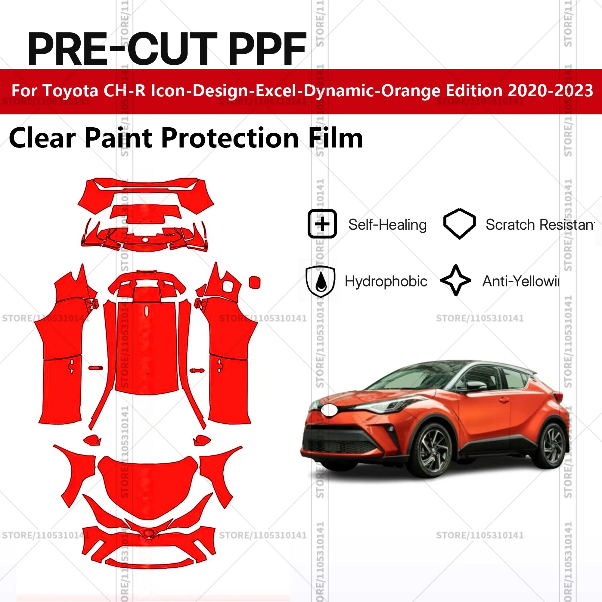 

For Toyota CH-R Icon-Design-Excel-Dynamic-Orange Edition 2020-2023 Pre-Cut Paint Protection Film PPF Transparent Car Film PPF