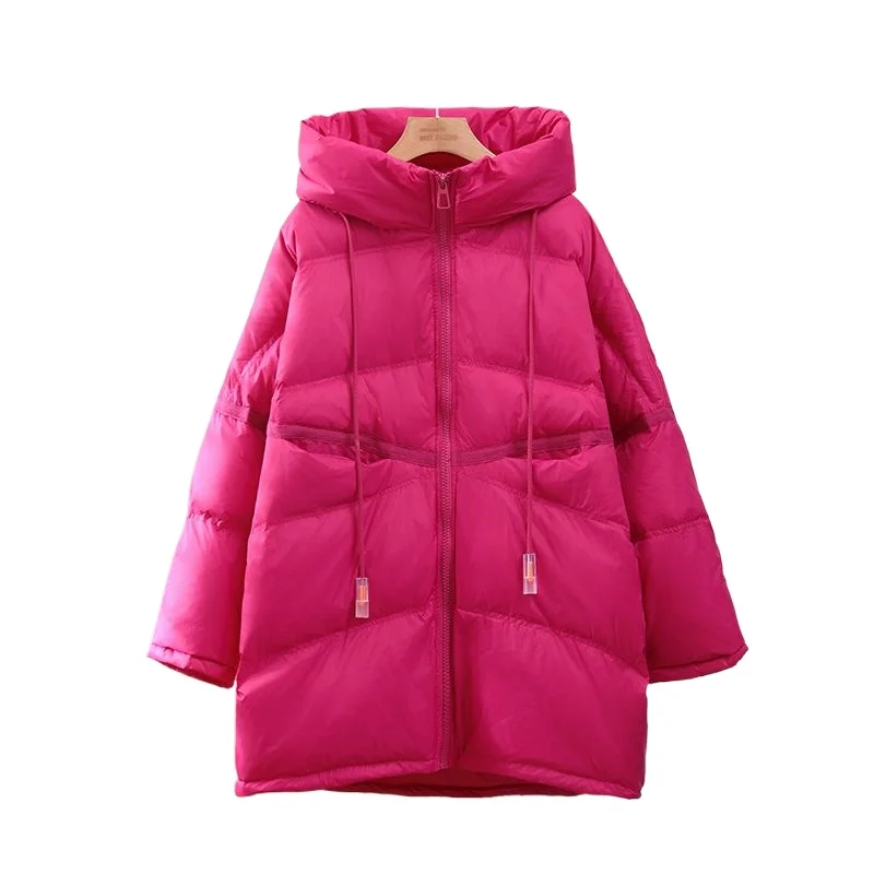 

Winter New Loose Large Size Fat 120KG Medium and Long Down Jacket Women's Hooded Korean Version Mother Bat Sleeve Down Coats