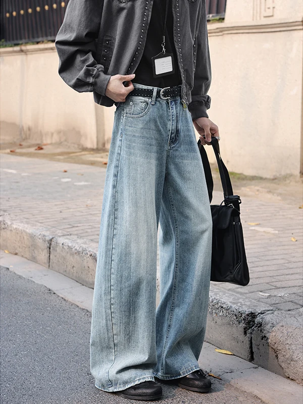 

Ретро-джинсы в американском стиле для мужчин: весенне-осенние, модные, свободные, прямые, длинные брюки из хлопка, молодежные, повседневные, стильные