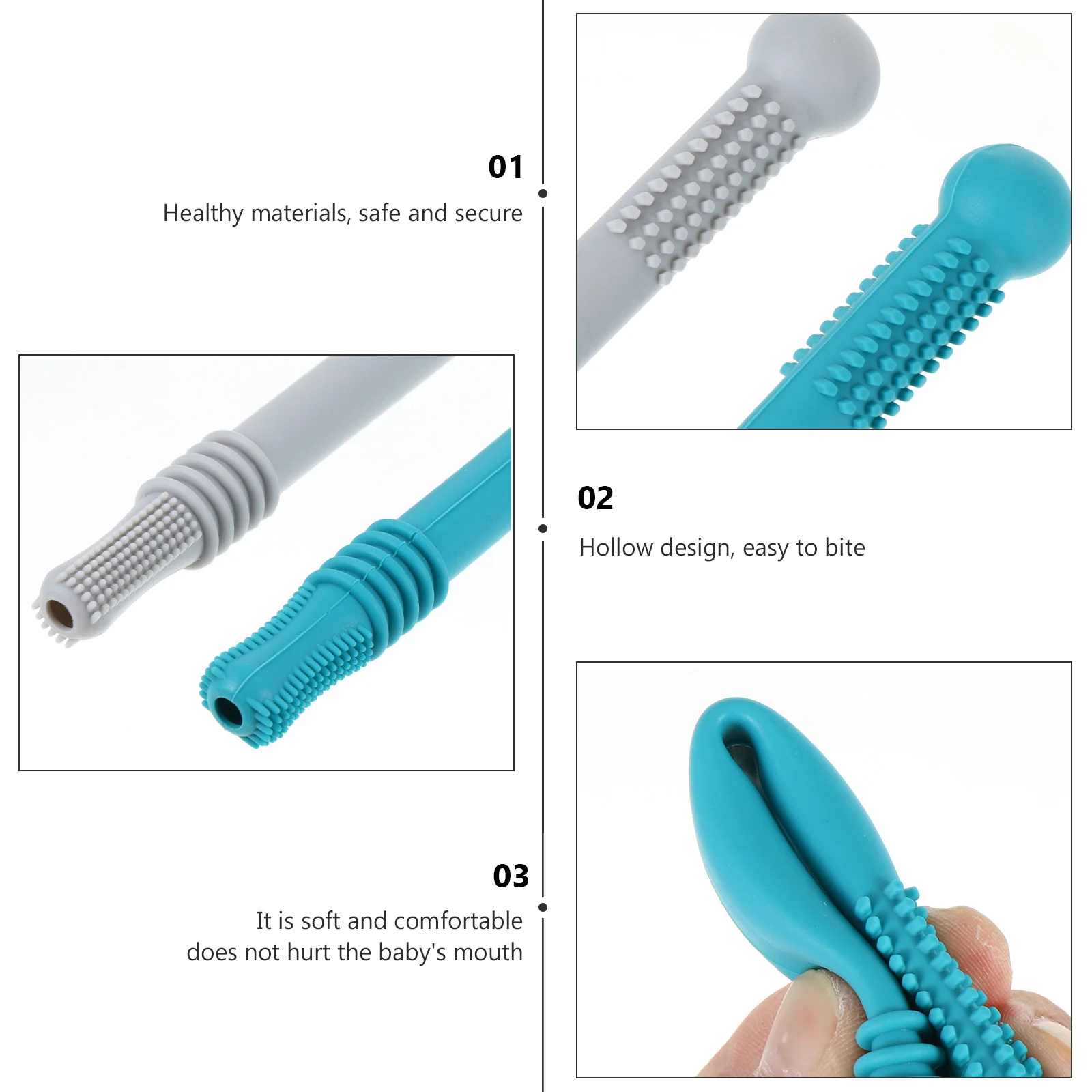 

1Set Baby Silicone Teether Hollow Tooth Chewing Tube Soft Infant Molar Training Teether Tubes with Brush for Gum Pain Relief