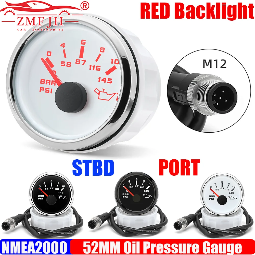 

Датчик давления масла ZMFJH 0~5 бар, 0~10 бар, 52 мм с красным LED-дисплеем NMEA2000 для левого/правого двигателя лодки, яхты, судна
