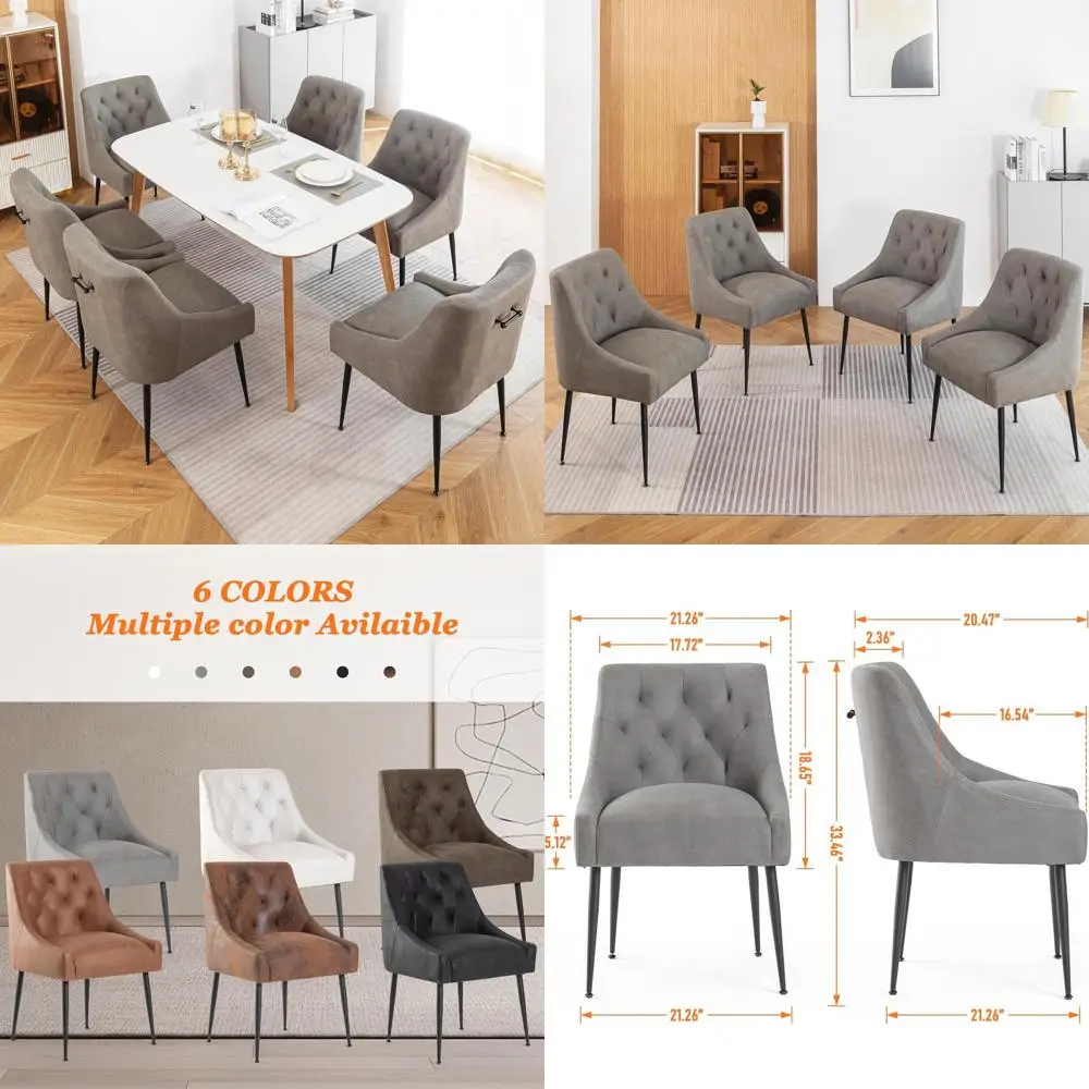 4-Piece Modern Dining Chairs Set with Grey Upholstered Seats, Metal Legs, and Cushions