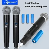 Micrófono inalámbrico de 2,4G, micrófono de mano UHF de 2 canales, micrófono recargable para Karaoke, reunión de fiesta de boda en vivo