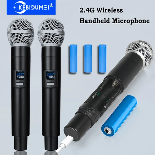 Imagen 1 del producto Micrófono inalámbrico de 2,4G, micrófono de mano UHF de 2 canales, micrófono recargable para Karaoke, reunión de fiesta de boda en vivo