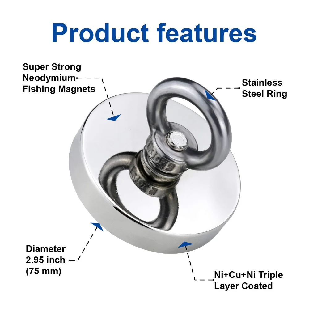 Strong Powerful Round Neodymium Magnet Hook Salvage Magnet Sea  Fishing Equipments Holder Pulling Mounting Pot with Ring J20-J42