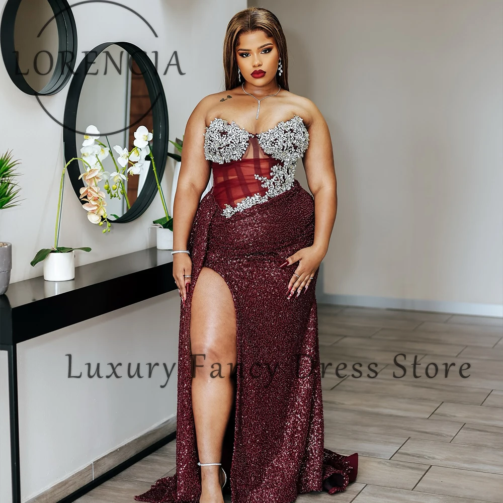 Squisiti abiti da ballo con paillettes 2025 Abiti da festa di nozze con sirena con paillettes lucide Abiti da cerimonia nuziale senza maniche con spacco laterale personalizzato mariage femme