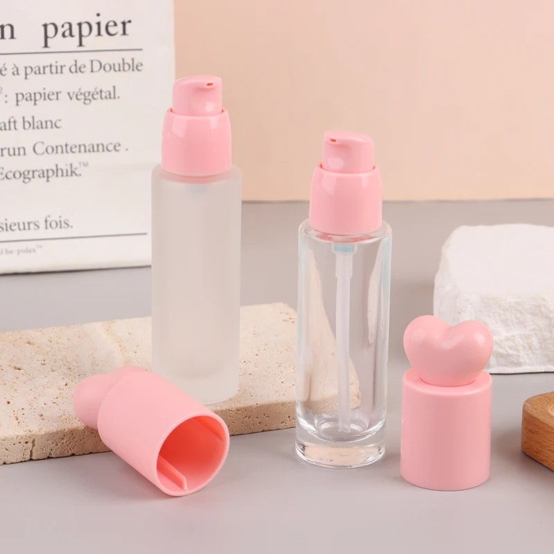 

30ml Clear Frosted Glass Cosmetics Cream Pump Bottle Liquid Makeup Travel Dispenser Sealed Container For Cream Gel Lotion Vial