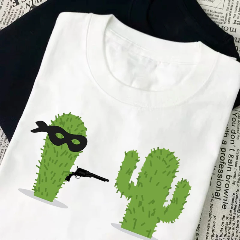 Funny Cactus Cartoon Print TShirt Man Casual T-shirt O-neck Loose Unisex Tops Harajuku Hipster Streetwear Ropa Hombre Masculinas