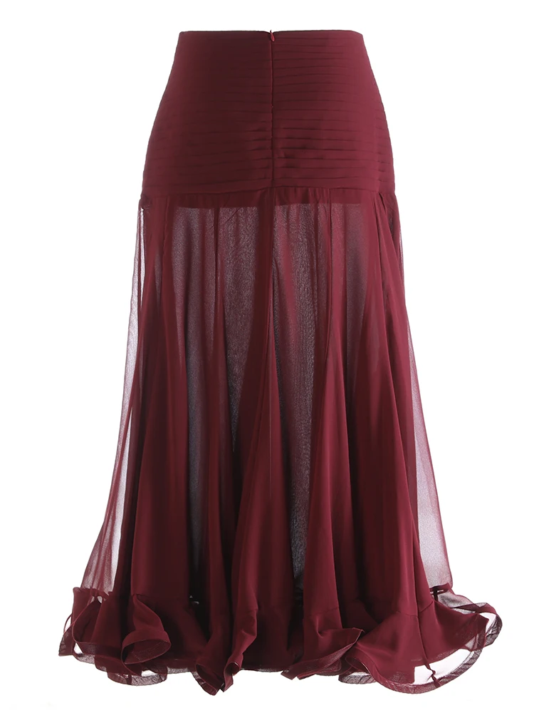 

Ele High Waist Pleated Chiffon f Skirt Women's Long Fi Tail Gown with Wave Polyester Fiber Inner