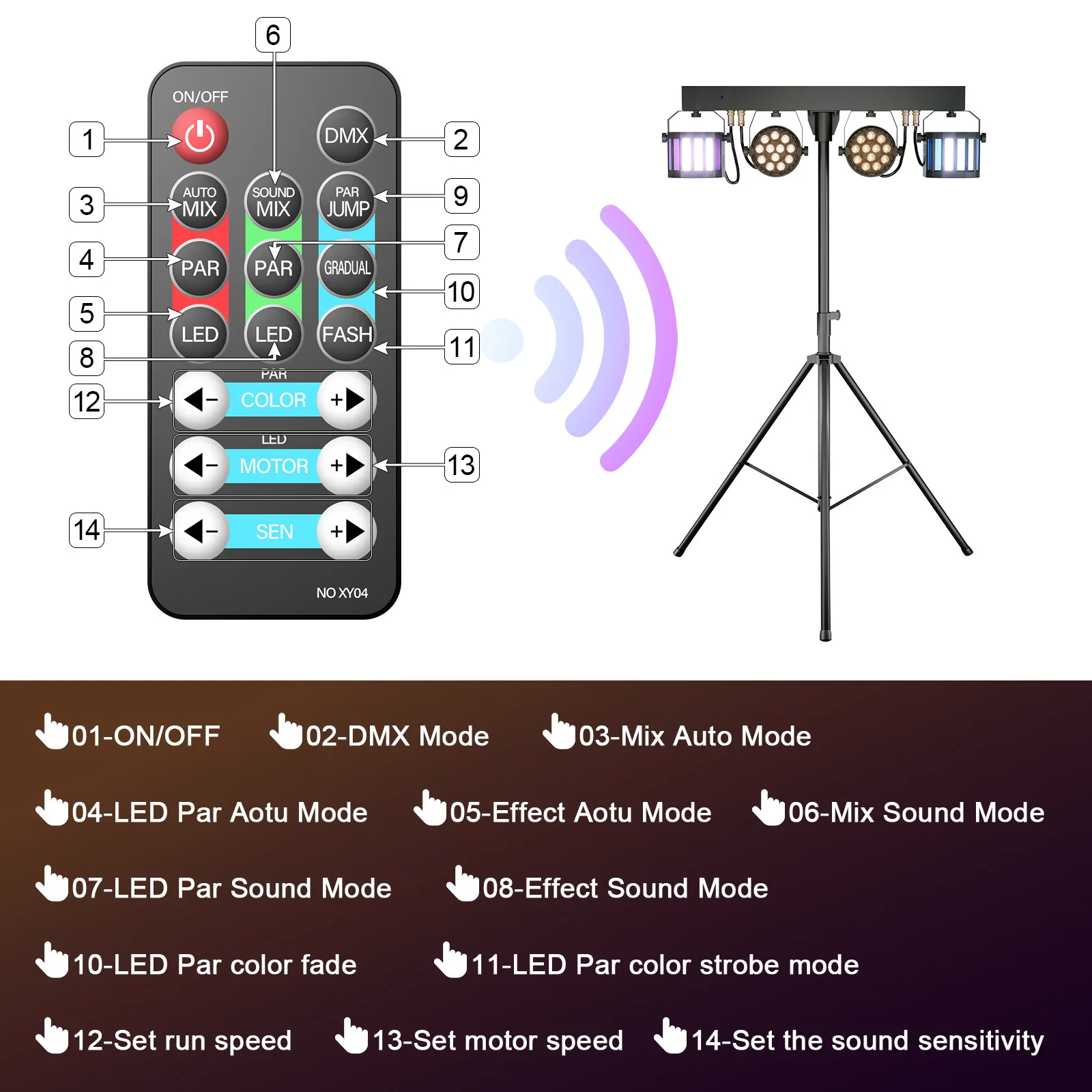 Комбинированный кронштейн U`King Par Lights с сумкой 4IN1 RGBW, светодиодные стробоскопы, сценические огни для DJ, дискотеки, концерта, свадьбы, вечеринки