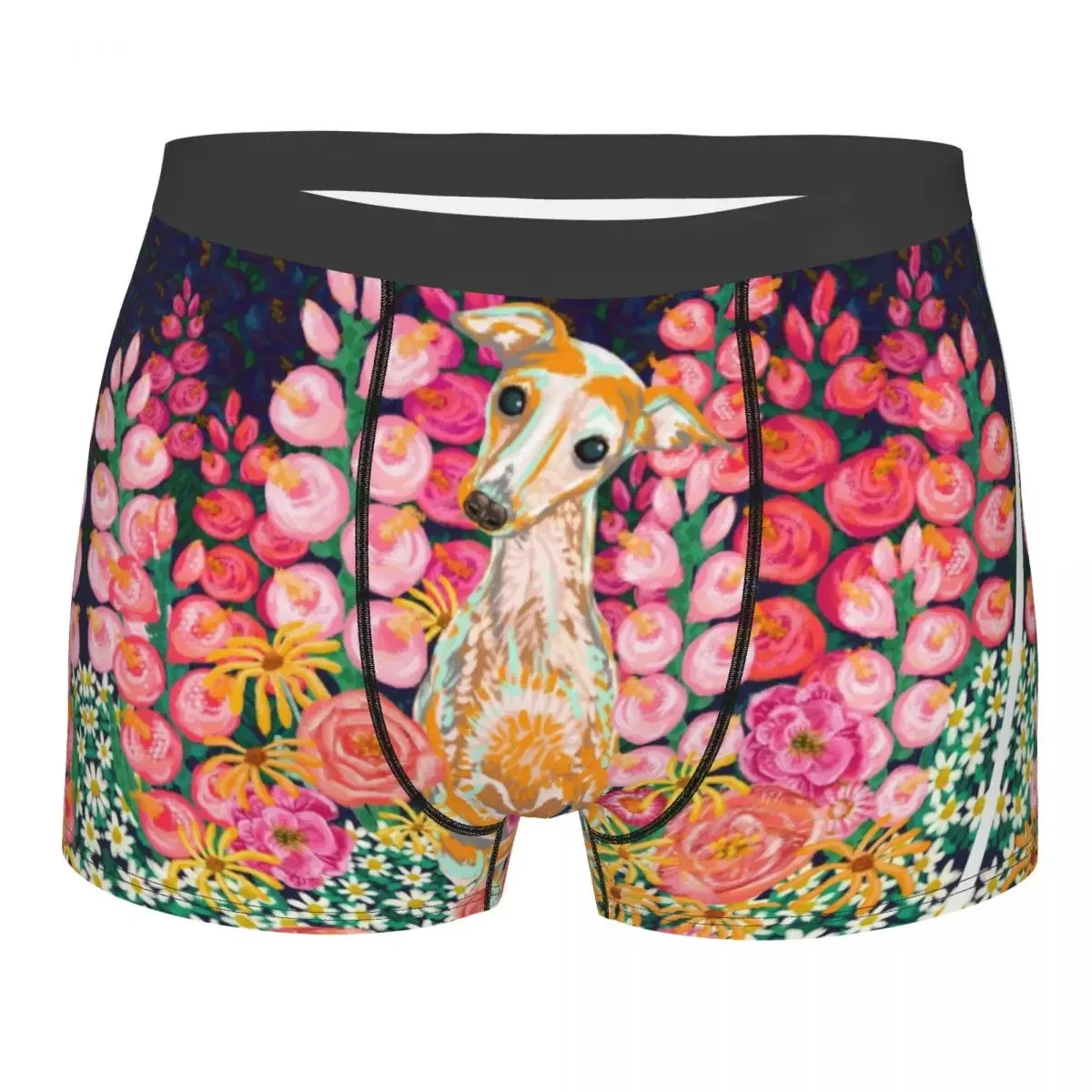 Custom Male Garden Hound Greyhound Dog Underwear Whippet Sighthound Flowers Boxer Briefs Breathable Shorts Panties Underpants