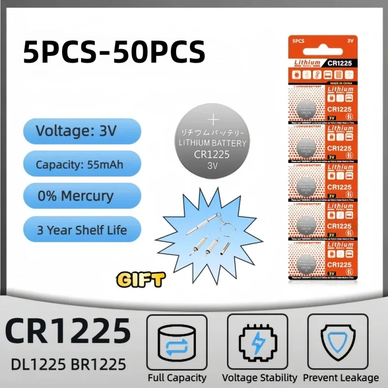 

3V CR1225 Lithium Button Battery BR1225 LM1225 DL1225 CR 1225 ER1225GP Coin Cell Watch Batteries for Toys Remote