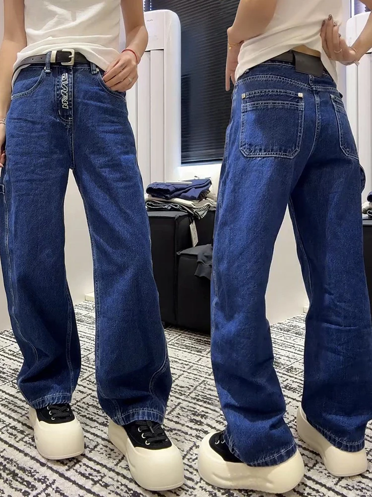 

2025 new autumn plus size high waisted straight leg jeans for women slim design sense fashion floor length wide leg pants