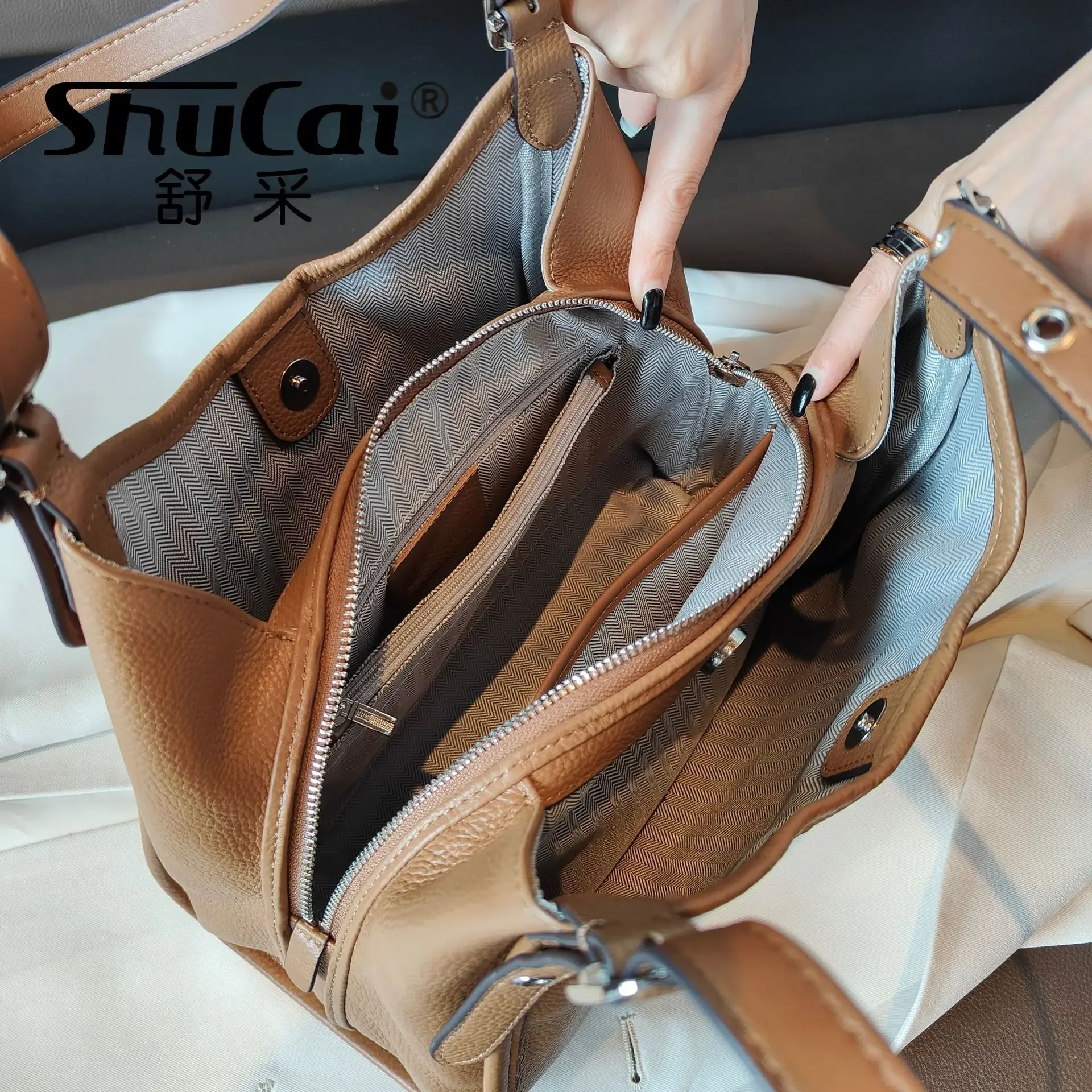 Genuine Leather tote bag female underarm multi-compartment large capacity shoulder bag soft leather commuter handbags bag new