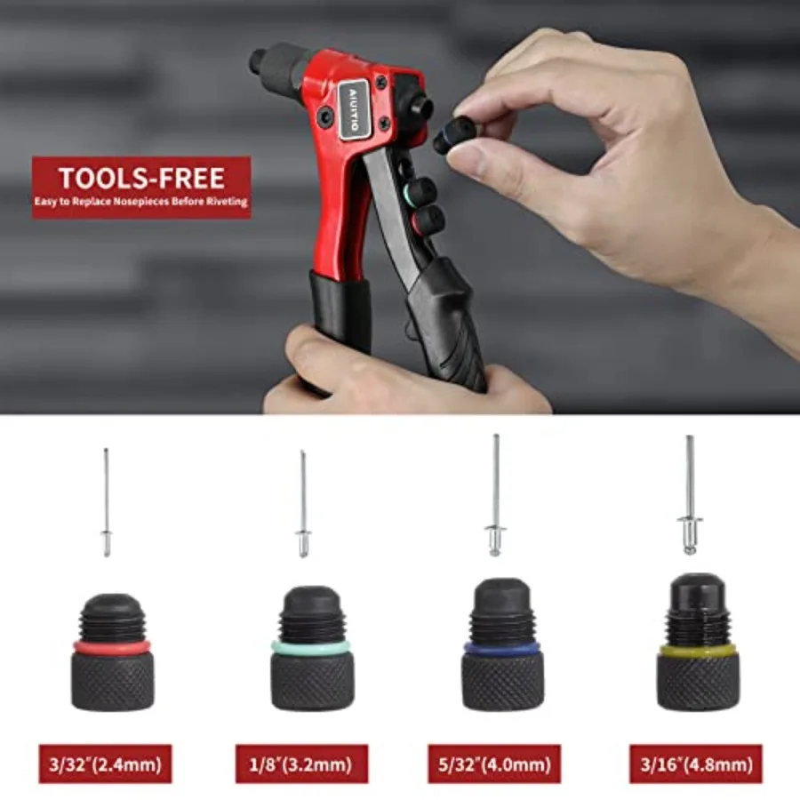 طقم مبرشم يدوي مع 200 برشام و4 لقم ثقب لإصلاح الخشب والبلاستيك المعدني وتطبيقات التجميع Portab المتين