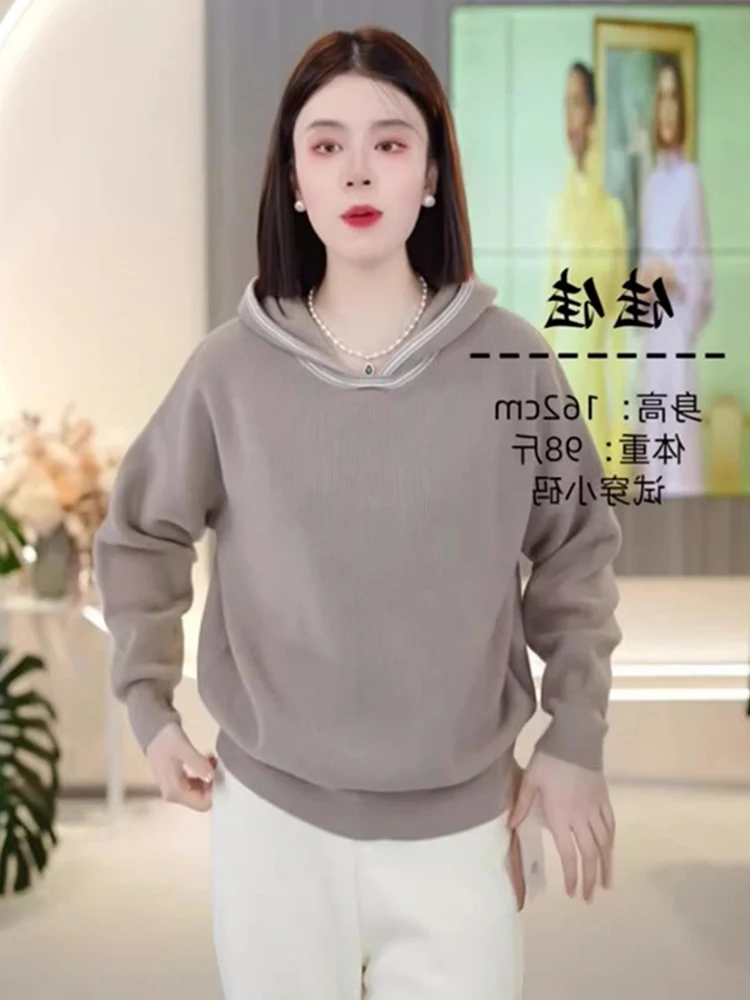 

Faionable Knitted Hoodie Sweatirt Long Sve Women's Crew Ne Casual Slimming Autumn Wear Comfortable Korean Sle