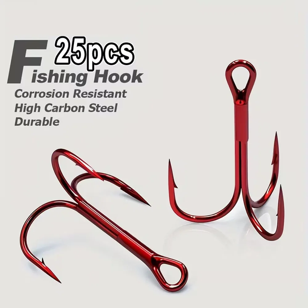 25 قطعة من خطافات الصيد الثلاثية خطاف أحمر ثلاثي عالي الكربون من الفولاذ للمياه العذبة والمياه المالحة #1
