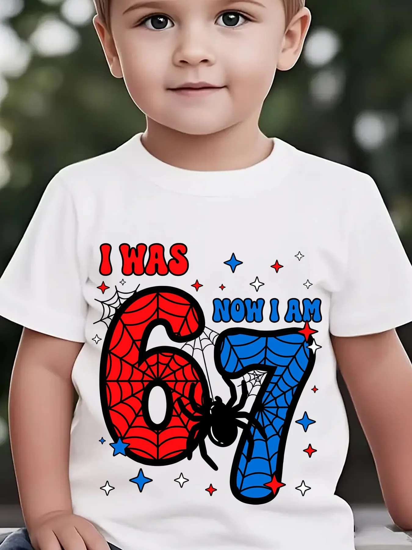 Cute Spider Birthday Number Print Graphic Kids Tee Boys Girls Family Matching Cotton Crew Neck Short Sleeve Soft Summer Tee
