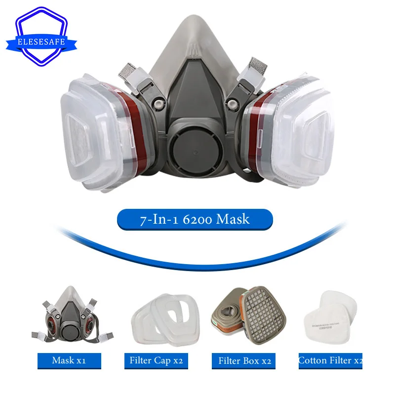 6200 Half Face Full Set Respirator Dust Gas Mask Dual Filtering Box For Chemical Painting Spraying Polishing Work Protection