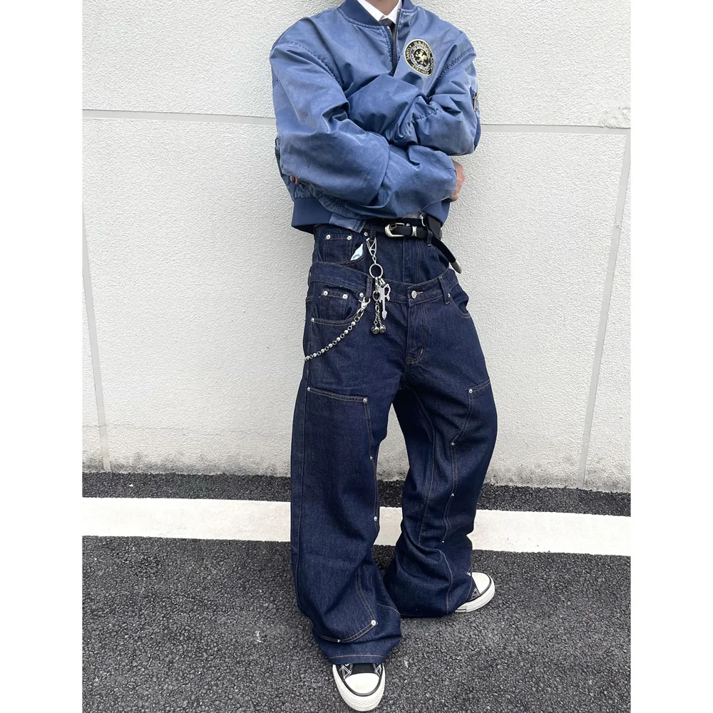 مزدوجة الخصر برشام فضفاض الجينز الرجال الشارع الشهير الهيب هوب فضفاض عادية البضائع الجينز السراويل النساء صديقها الجينز السراويل #4