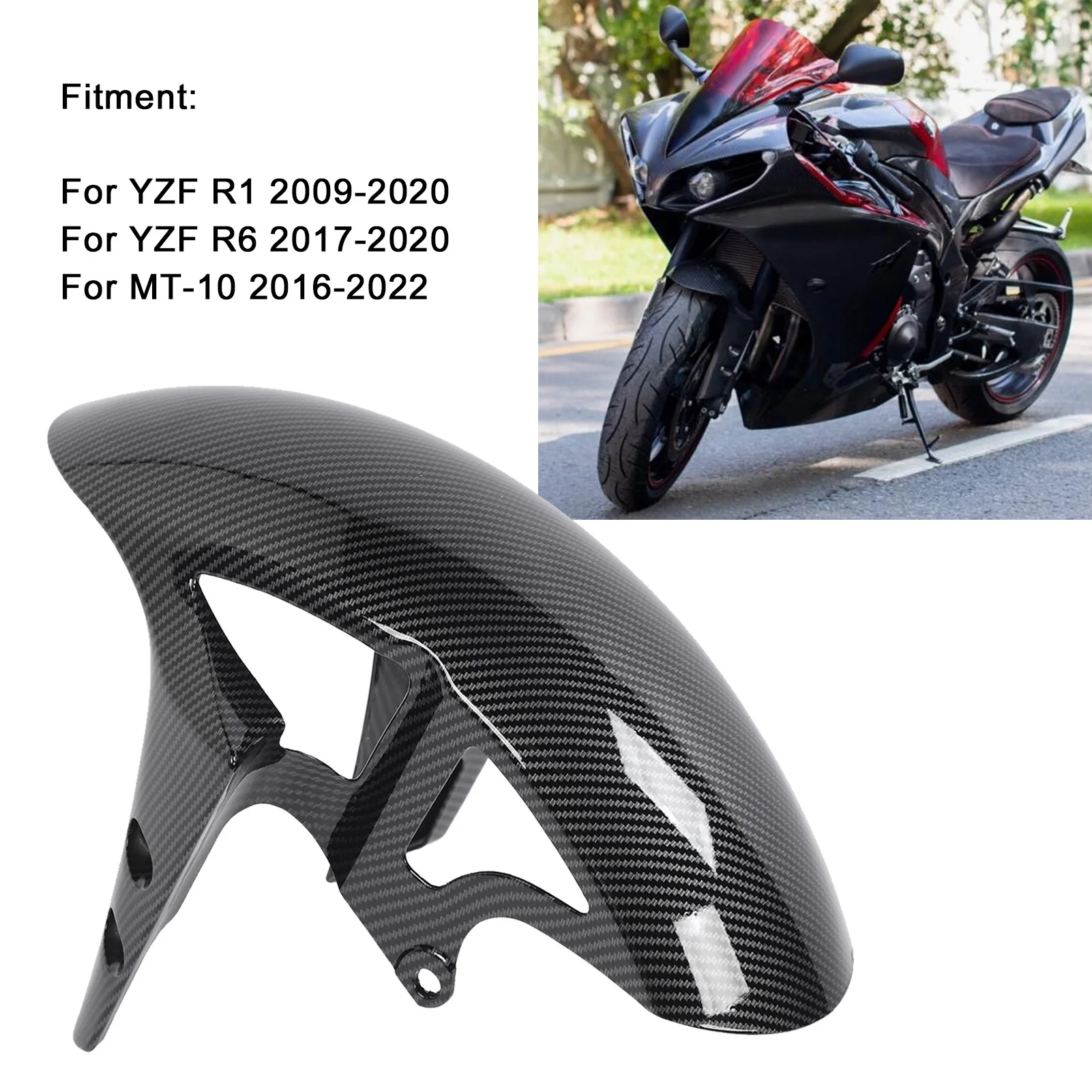 Motorcycle Front Mudguard Carbon Fiber Style Motorbike Wheel Tire Mud Flap Guard Cover for YZF R1 R6 MT‑10