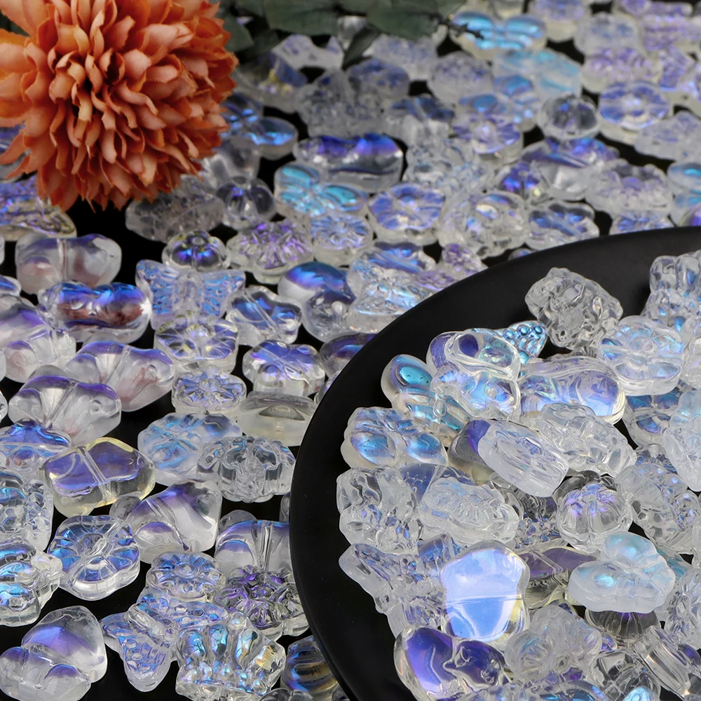 30pcs/lot Lampwork Aurora Glass Bead Transparent White Loose Charm Beads for DIY Necklace Bracelets Jewelry Making Accessories