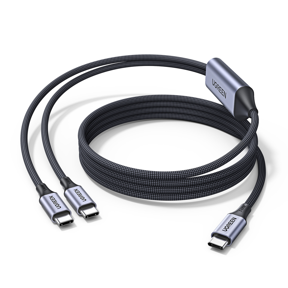  UGREEN USB C to Dual USB C Cable 140W PD3.1 Fast Charging, 1 to 2 Type C Braided Nylon Cord for iPhone 15 Pro Samsung/MacBook 