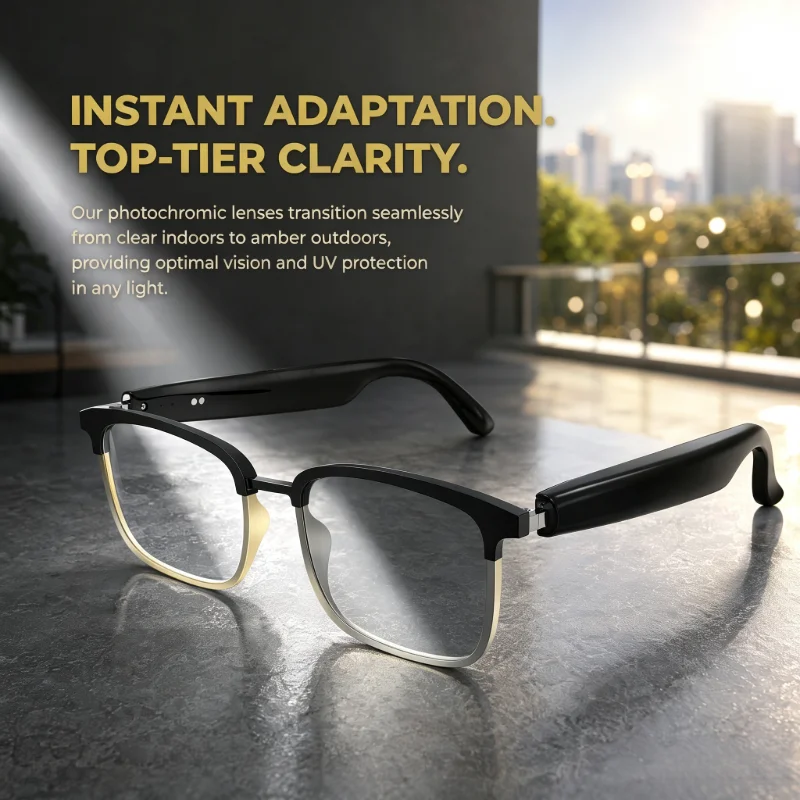 Hands‑Free Call & Music Smart Bluetooth Glasses, Photochromic Auto Light‑Adjust Lenses with Touch Control, Wearable Earphone Glasses for Driving, Cycling, Outdoor Work & Daily Usage