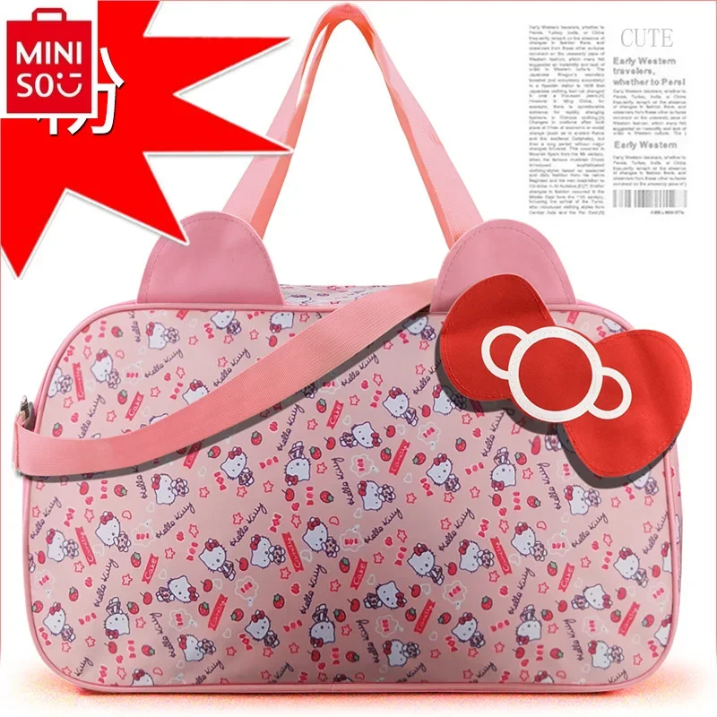 MINISO-Sac de voyage Hello Kitty en toile pour femmes, sacoche de rangement de fitness étanche de grande capacité de bonne qualité, nouvelle