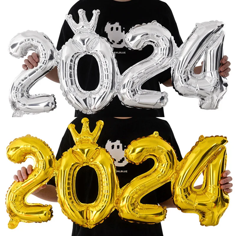 Happy New Year 2024 Foil Balloons Gold Silver 2024 Number Crown Balloon For Christmas Eve Party Home Decor Globos  christmas