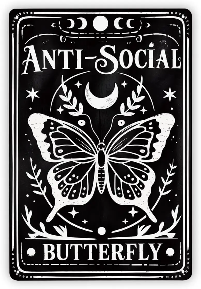 Vintage Metal Tin Signs, Anti Social Gothic Decor Metal Sign, Funny Tarot Card Wall Plaque, Halloween Decoration, Christmas Gift