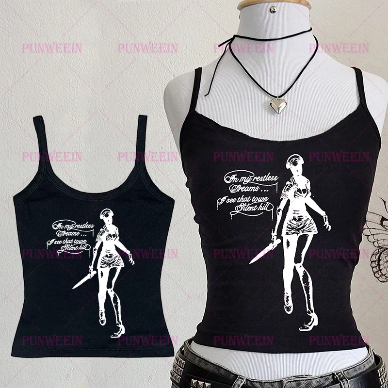 Harajuku Graphic dark Punk Women Short Sleeve Slim crop top Vintage Graphic Baby Tee Sexy vest Streetwear Emo Girl 2000s Y2k top
