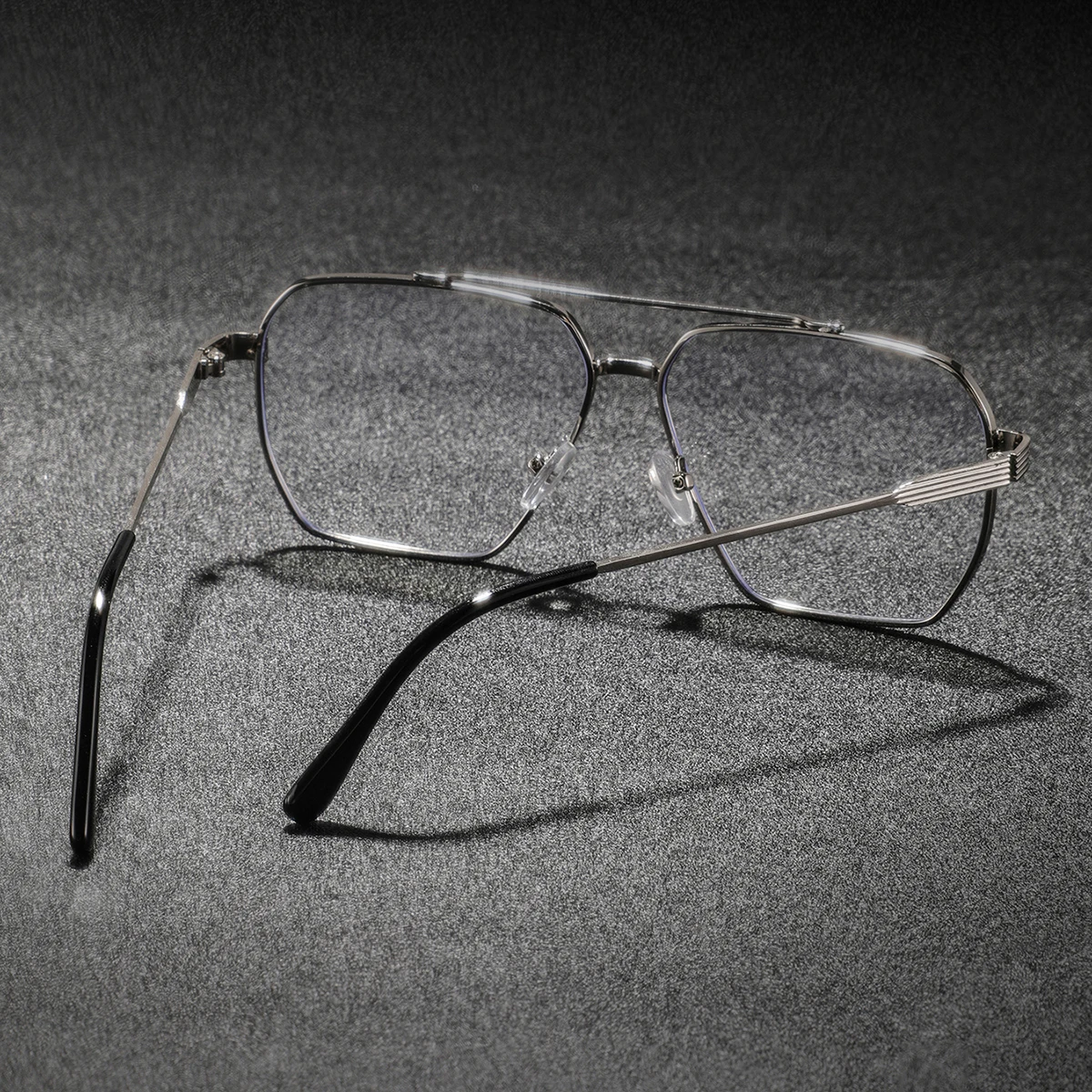 1. メンズ用、シルバーの金属製フルフレーム、ダブルブリッジ - Men'S Fashion Non Prescription Glasses のレビューと価格