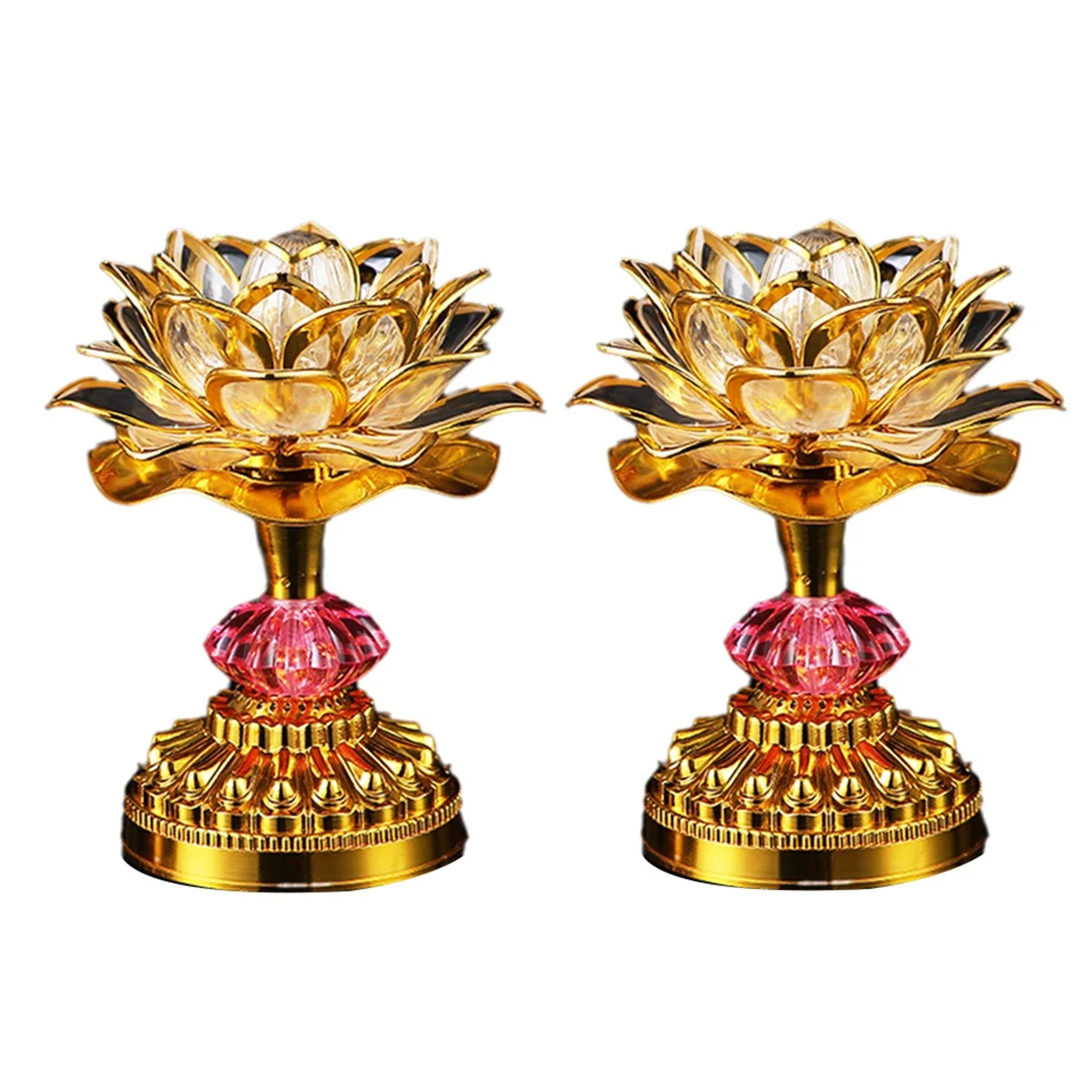 2Pcs LED Lotus Buddhist Lights Buddha Lotus Lamps Plug in or Battery-Operated Buddhist Lamp US Plug Gold 58 Songs