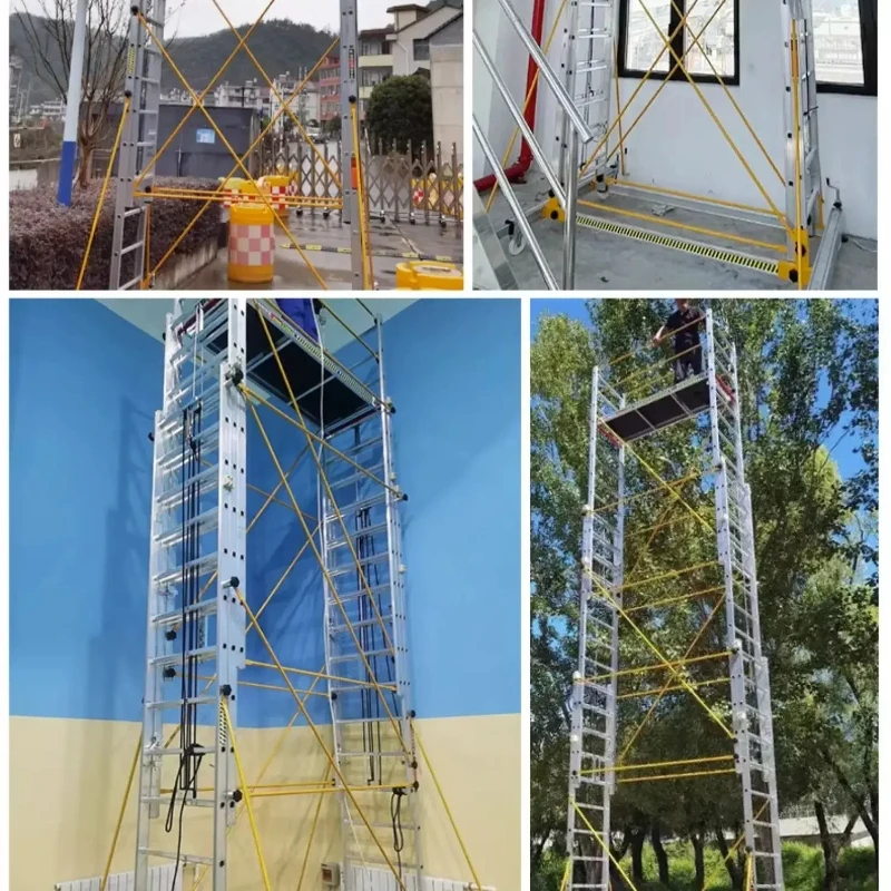 アルミ合金製足場 移動式伸縮足場 工場折りたたみ式エンジニアリングラダー プラットフォームとペダルアクセサリー